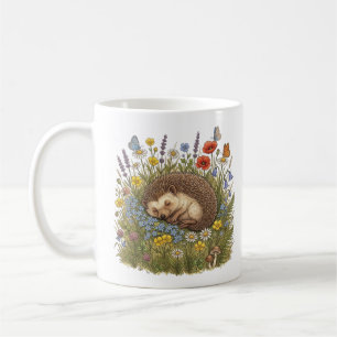 Mug Hérisson Endormi dans un Pré de Fleurs Sauvages Es