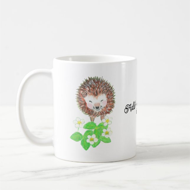 Mug Hérisson & Fleurs de fraises Personnalisé Happy (Gauche)