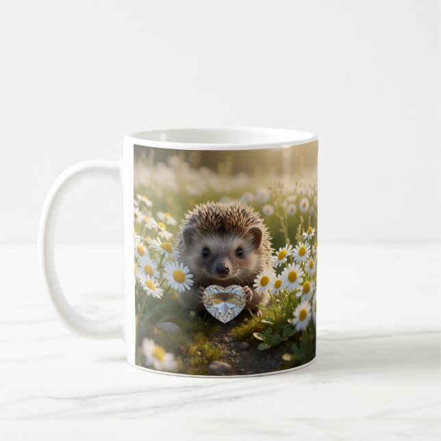Mug Hérisson mignon d'avril avec cœur de diamant (Gauche)
