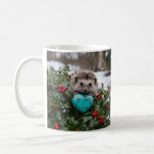 Mug Hérisson mignon de décembre avec cœur turquoise