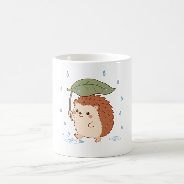 Mug Hérisson Mignon Parapluie Feuille Jour de Plui (Centre)