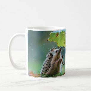 Mug Hérisson mignon tenant un parapluie de feuilles
