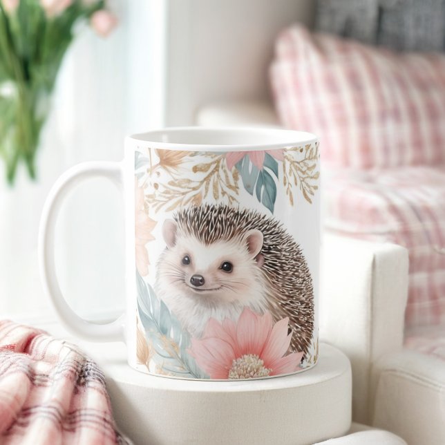 Mug Hérisson personnalisé et cadre floral (Créateur téléchargé)