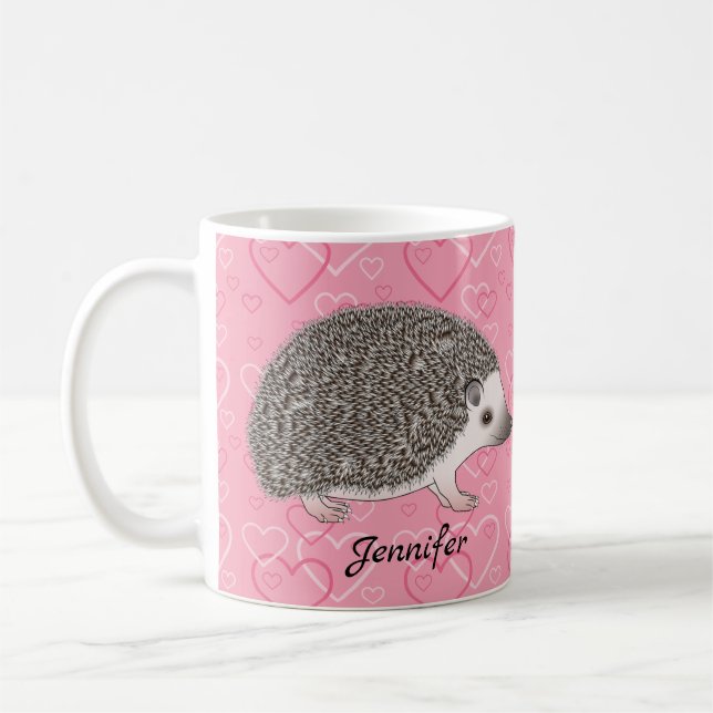 Mug Hérisson pygmée africain sur motif de cœur rose (Gauche)