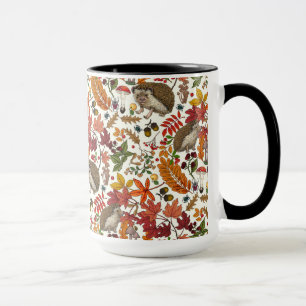 Mug Hérissons et flore de forêt automnale sur ivoire