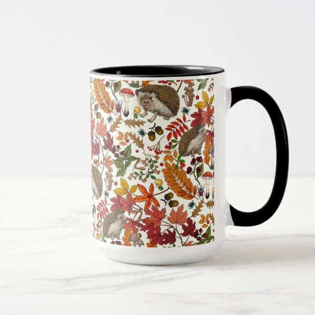Mug Hérissons et flore de forêt automnale sur ivoire (Droite)