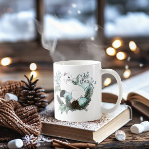 Mug Hermine blanche Flocons de neige de Noël bleus