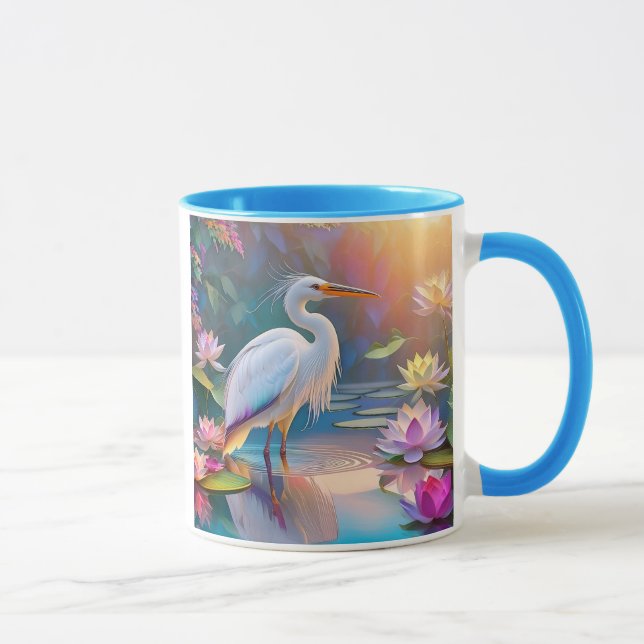 Mug Héron blanc à bec orange, oiseau de fantaisie (Droite)