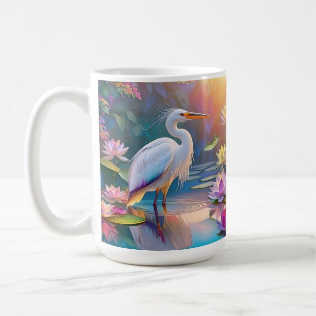 Mug Héron blanc à bec orange, oiseau de fantaisie (Gauche)