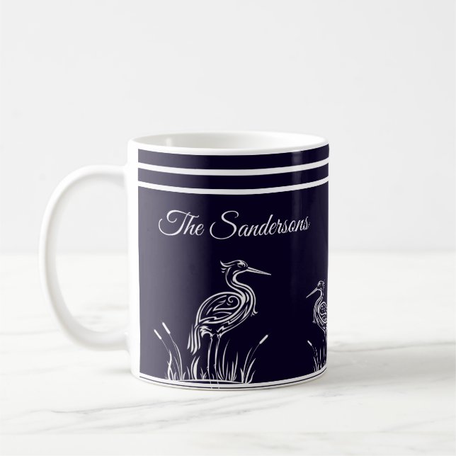 Mug Hérons blancs personnalisés côtiers Oiseaux Bleu m (Gauche)