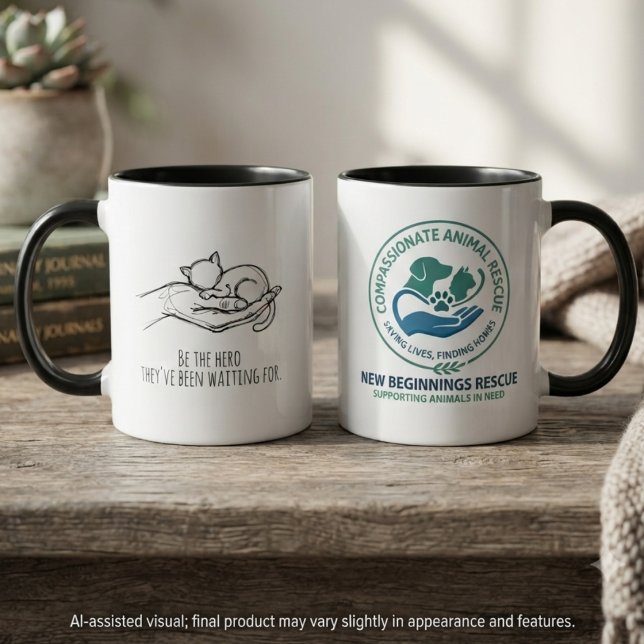 Mug Héros de la Réscue Féline Compatissante (Minimalist sketch of a rescued kitten, perfect for cat shelter volunteer appreciation events.)