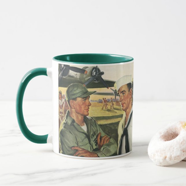 Mug Héros patriotiques vintage, hommes militaires en u (Avec donut)