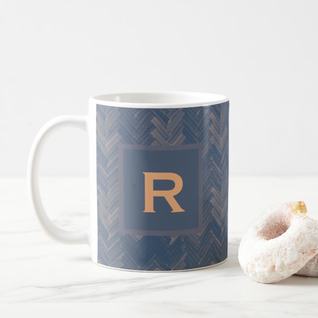 Mug Herringbone Chevron Motif Retro Blue Personal (Avec donut)