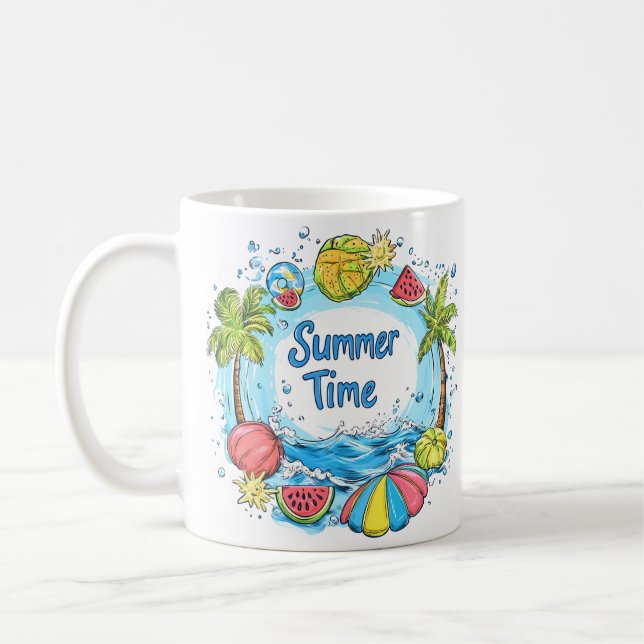 Mug Heure d'été - Heure d'été Plage Illustration (Gauche)