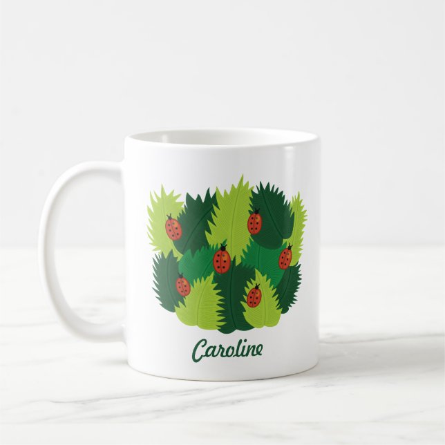 Mug Heure du printemps - Feuilles verts et nom de Lady (Gauche)