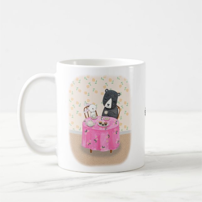 Mug Heure du thé de l'ours et du lapin Nom personnalis (Gauche)