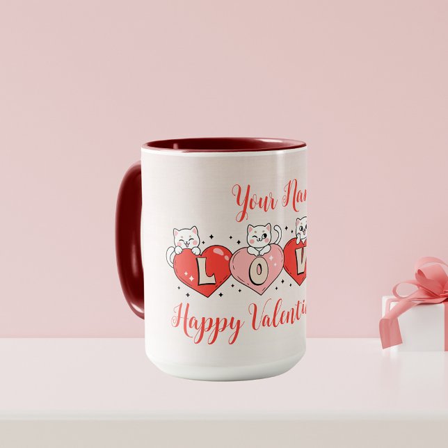 Mug Heureuse Sainte-Valentin, Cute Chats Avec Coeurs (Créateur téléchargé)