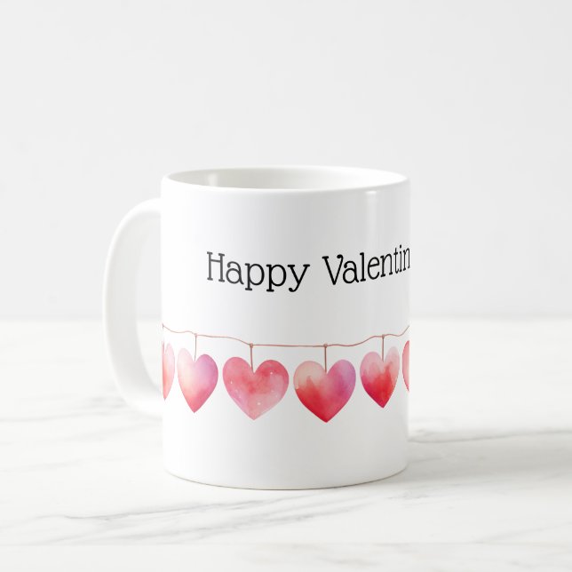 Mug Heureuse Sainte-Valentin de bannière des Coeurs d' (Devant gauche)