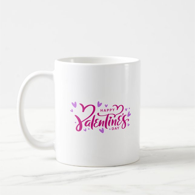 Mug Heureuse Sainte-Valentin en rose et violet (Gauche)