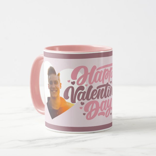 Mug Heureuse Sainte-Valentin rose coeur Multi Photo (Devant gauche)