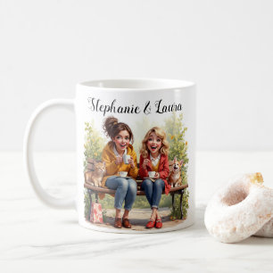 Mug Heureux Café Des Amis Avec Fleur Chat Et Chien
