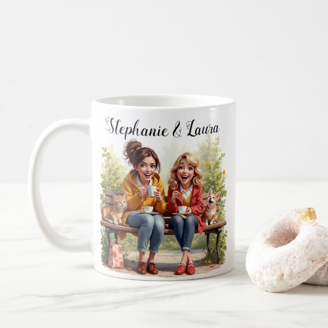 Mug Heureux Café Des Amis Avec Fleur Chat Et Chien (Avec donut)