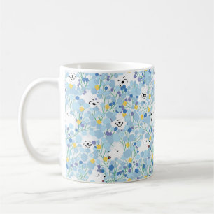 Mug Heureux chien samoyé dans bleu floral jardin chien