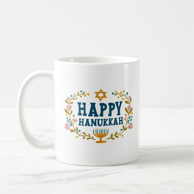 Mug HEUREUX HANOUKKA Menorah floral Juy Holiday (Gauche)