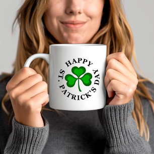 Mug HEUREUX ST. PATRICK'S DAY Texte avec Shamrock vert