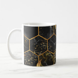 Mug Hexagon de marbre, Texture Feuille d'or.