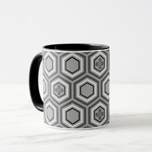 Mug Hexagonal Kimono Print, Grey / Grey and White