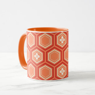 Mug Hexagonal Kimono Print, Mandarin Orange