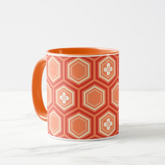 Mug Hexagonal Kimono Print, Mandarin Orange (Devant gauche)