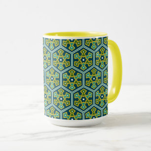Mug Hexagone turc ottoman bleu jaune Vintage