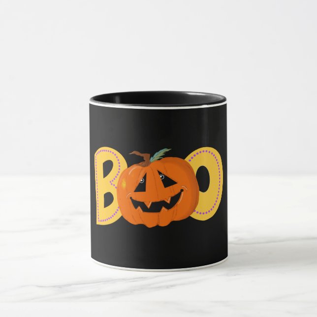 Mug Hey Boo Cute Citrouille Typographie Dessin Art (Centre)