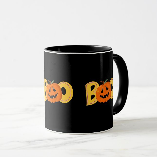 Mug Hey Boo Cute Citrouille Typographie Dessin Art (Devant droit)