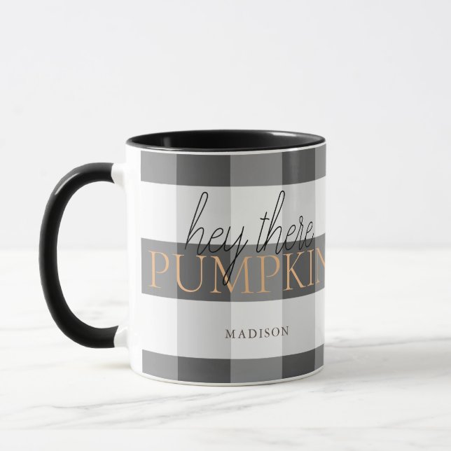Mug Hey There Citrouille noir et blanc Buffalo Check (Gauche)
