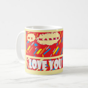 Mug HI Karen Love You avec rouge vif et à motifs