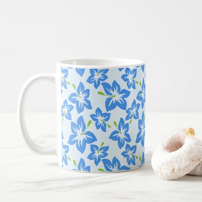 Mug Hibiscus bleu, fleurs bleues, motif de fleurs (Avec donut)