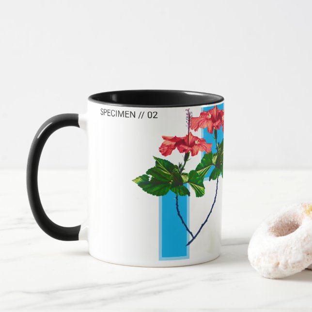 Mug Hibiscus Glitch Vibrant - Art botanique moderne Co (Avec donut)