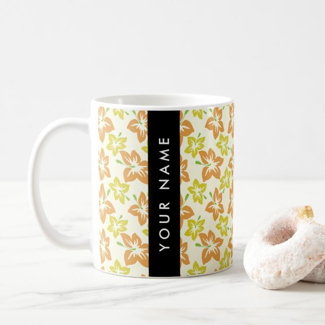 Mug Hibiscus jaune, Hibiscus orange, Votre nom (Avec donut)