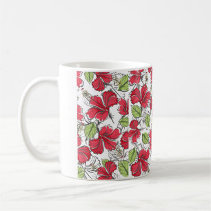 Mug hibiscus motif avec feuilles tropicaux et fleurs