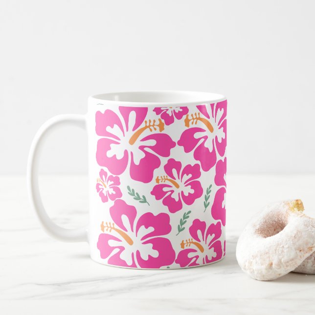 Mug Hibiscus rose esthétique répétition motif (Avec donut)