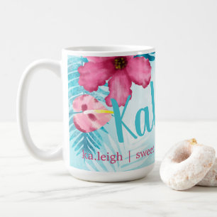 Mug Hibiscus rose et turquoise Bouge de café personnal