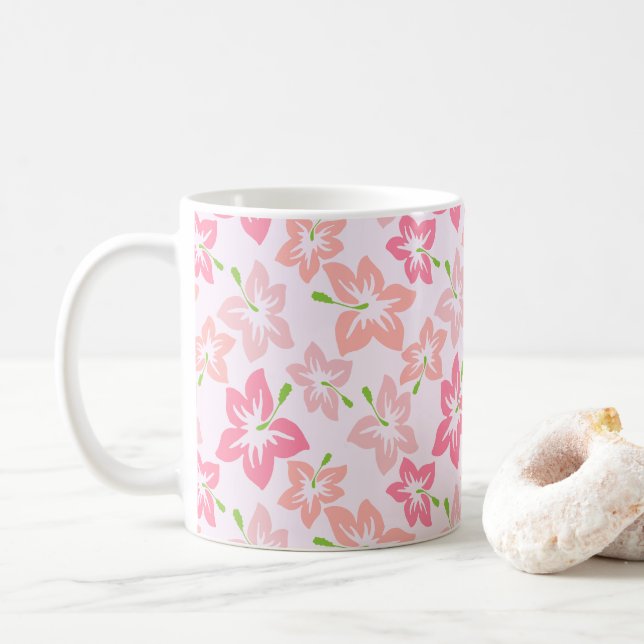 Mug Hibiscus Rose, Fleurs Roses, Motif De Fleurs (Avec donut)