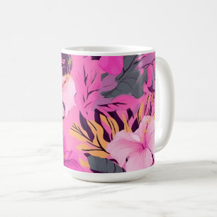 Mug Hibiscus rose tropical - Design floral feuillu