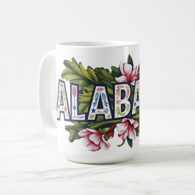 Mug Hibiscus rose Typographie de l'Alabama (Devant gauche)