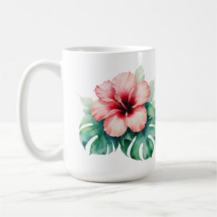 Mug Hibiscus rouge hawaïen avec Monstera Hawaii Love