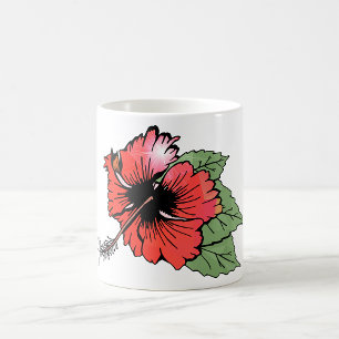Mug Hibiscus rouge tropical avec Feuilles verts