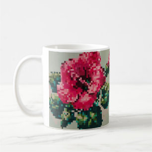 Mug Hibiscus Soft Pastel Floral Pixel Art